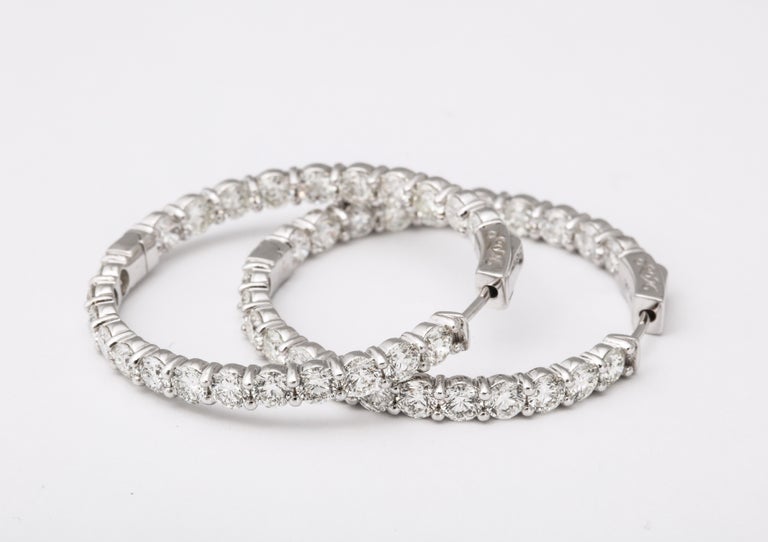 8.83 Carat Diamond Inside Out 14k White Gold Hoop Earrings