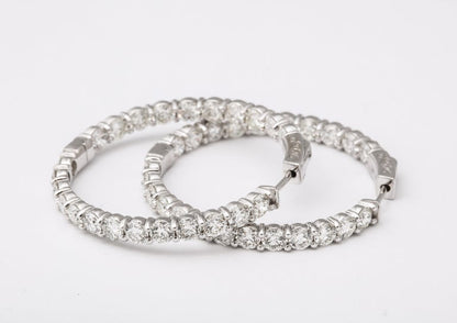 8.83 Carat Diamond Inside Out 14k White Gold Hoop Earrings