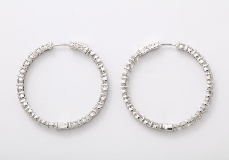 8.83 Carat Diamond Inside Out 14k White Gold Hoop Earrings
