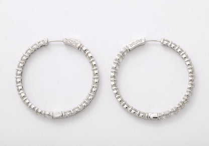 8.83 Carat Diamond Inside Out 14k White Gold Hoop Earrings