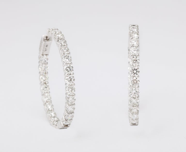 8.83 Carat Diamond Inside Out 14k White Gold Hoop Earrings