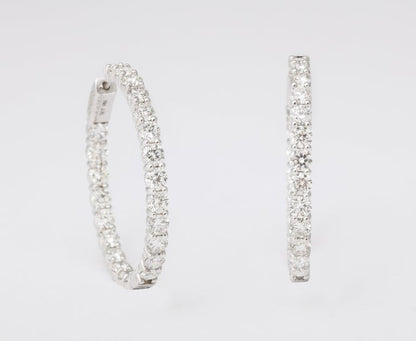 8.83 Carat Diamond Inside Out 14k White Gold Hoop Earrings