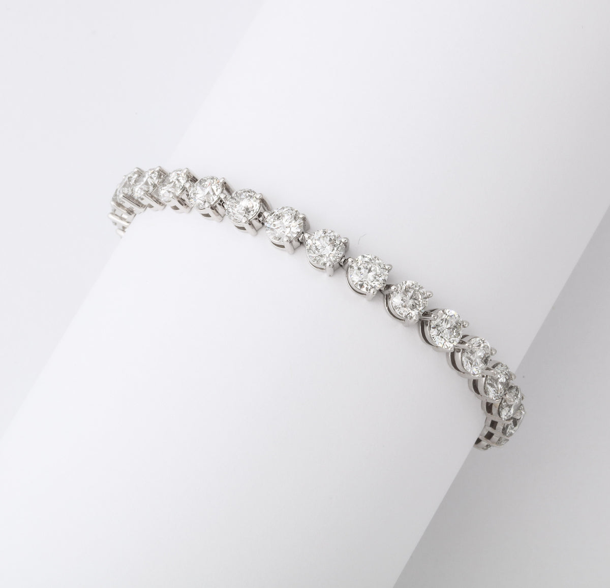 15.23 Carat Three Prong Diamond Tennis Bracelet White Gold