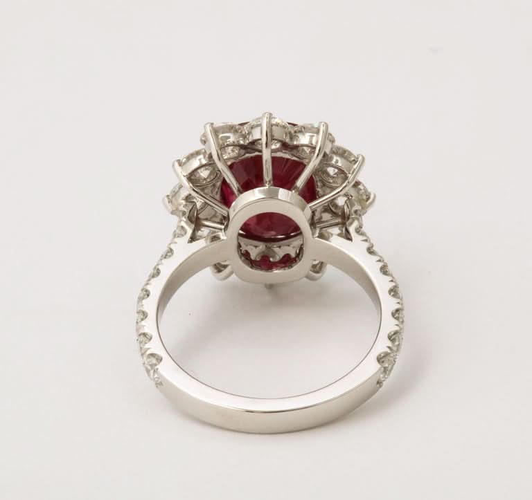 Exquisite 6.15 Carat Certified Burma Ruby Diamond Platinum Cocktail Ring
