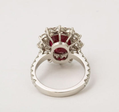 Exquisite 6.15 Carat Certified Burma Ruby Diamond Platinum Cocktail Ring
