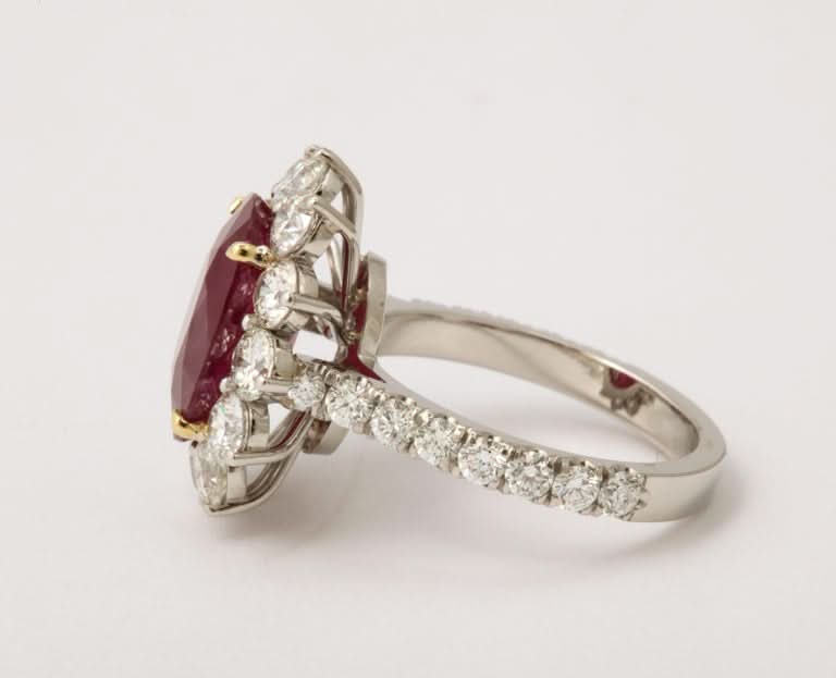 Exquisite 6.15 Carat Certified Burma Ruby Diamond Platinum Cocktail Ring