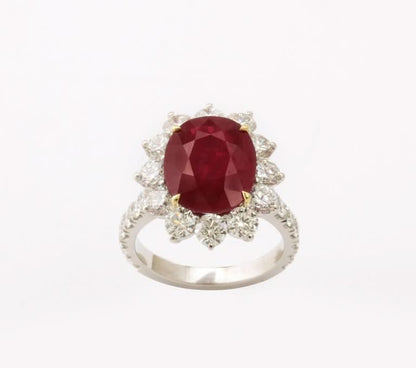 Exquisite 6.15 Carat Certified Burma Ruby Diamond Platinum Cocktail Ring