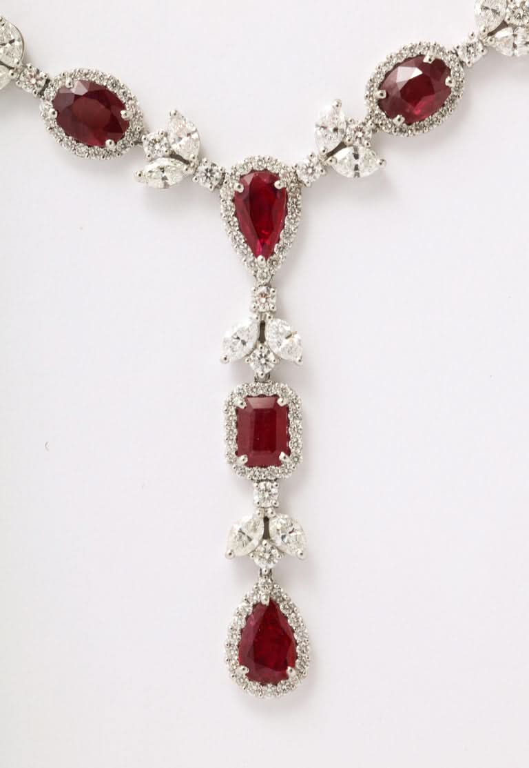 Diamond Scene Platinum Ruby and Diamond Multishape Drop Necklace