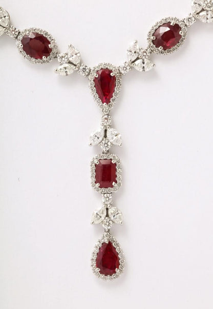 Diamond Scene Platinum Ruby and Diamond Multishape Drop Necklace