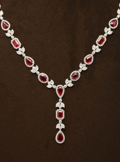 Diamond Scene Platinum Ruby and Diamond Multishape Drop Necklace