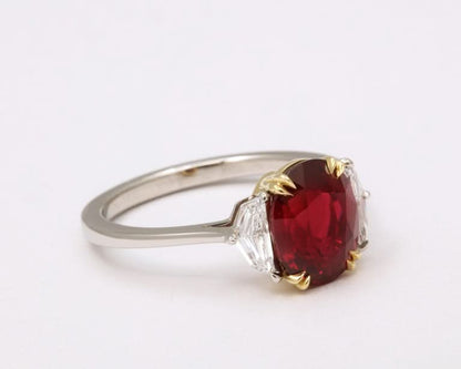 Vivid Red 3.10 Carat Ruby and Diamond Platinum Engagement Ring