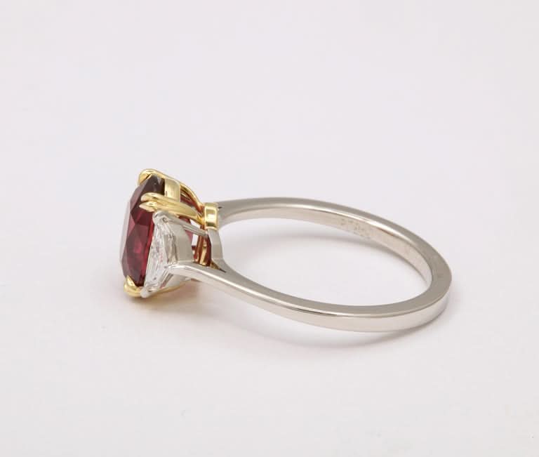 Vivid Red 3.10 Carat Ruby and Diamond Platinum Engagement Ring
