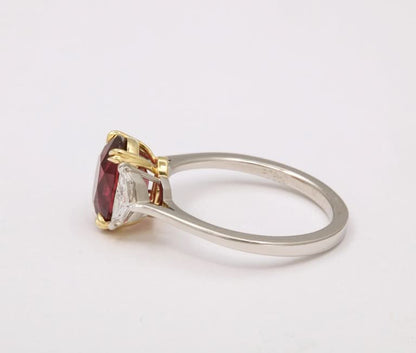Vivid Red 3.10 Carat Ruby and Diamond Platinum Engagement Ring