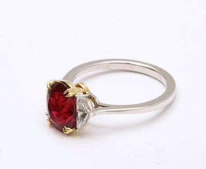 Vivid Red 3.10 Carat Ruby and Diamond Platinum Engagement Ring