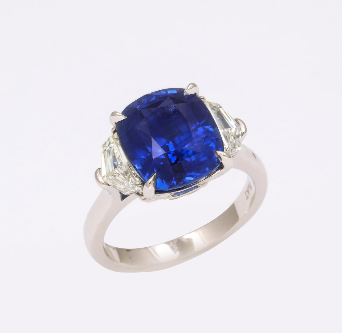 7.16 Carat Cushion Cut Ceylon Blue Sapphire Diamond Platinum Ring