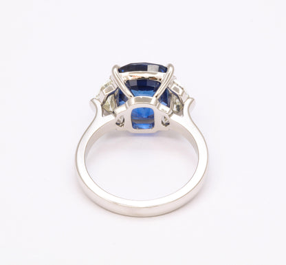 7.16 Carat Cushion Cut Ceylon Blue Sapphire Diamond Platinum Ring