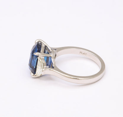 7.16 Carat Cushion Cut Ceylon Blue Sapphire Diamond Platinum Ring