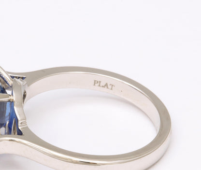 7.16 Carat Cushion Cut Ceylon Blue Sapphire Diamond Platinum Ring