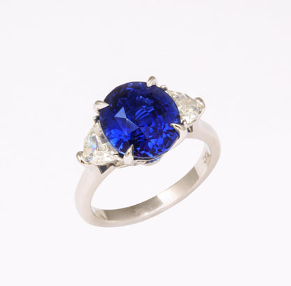 6 Carat Oval Ceylon Blue Sapphire Diamond Platinum Cocktail Ring