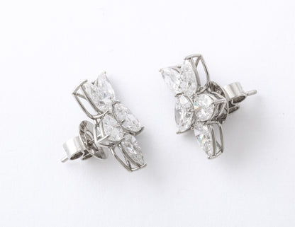 Luxury 8.29 Carat Pear Diamond Cluster Platinum Clip-On Earrings