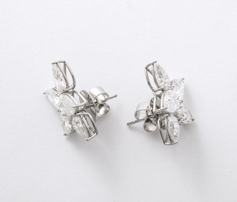 Exquisite 8.29 Carat Pear Shape Diamond Cluster Platinum Clip Earrings