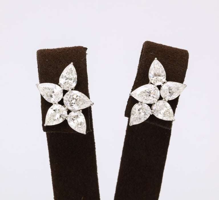 Exquisite 8.29 Carat Pear Shape Diamond Cluster Platinum Clip Earrings