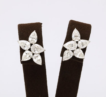 Exquisite 8.29 Carat Pear Shape Diamond Cluster Platinum Clip Earrings