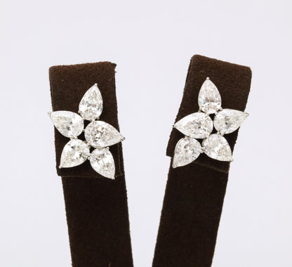 Luxury 8.29 Carat Pear Diamond Cluster Platinum Clip-On Earrings