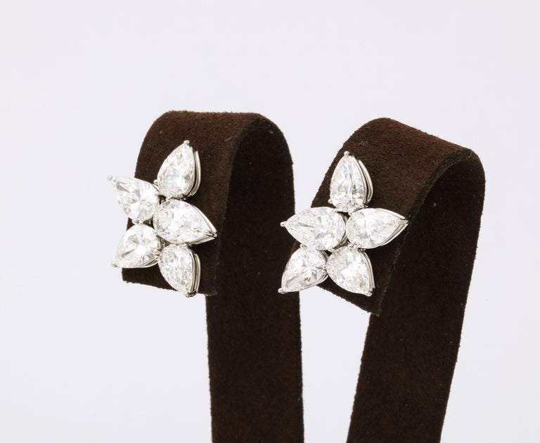 Exquisite 8.29 Carat Pear Shape Diamond Cluster Platinum Clip Earrings