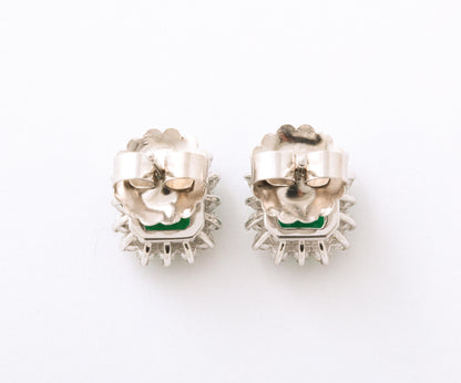 Exquisite 7.62 Carat Intense Green Emerald Diamond Platinum Stud Earrings