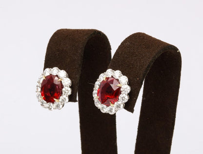Certified Vivid Red Pigeon Blood Ruby and Diamond White Gold Earrings