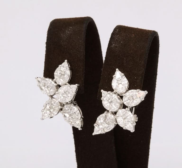 4.22 Carat Diamond Cluster Stud Earrings in 18k White Gold
