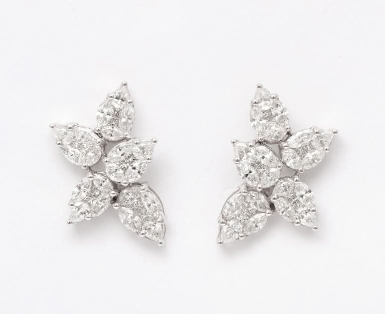 4.22 Carat Diamond Cluster Stud Earrings in 18k White Gold