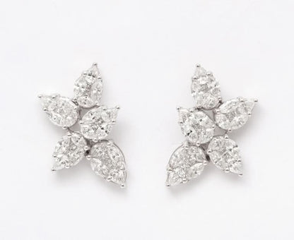 4.22 Carat Diamond Cluster Stud Earrings in 18k White Gold