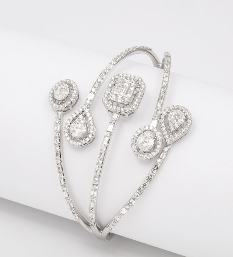 Stunning 18k Gold Multi Shape Diamond Bangle Bracelet 4.18 Carats