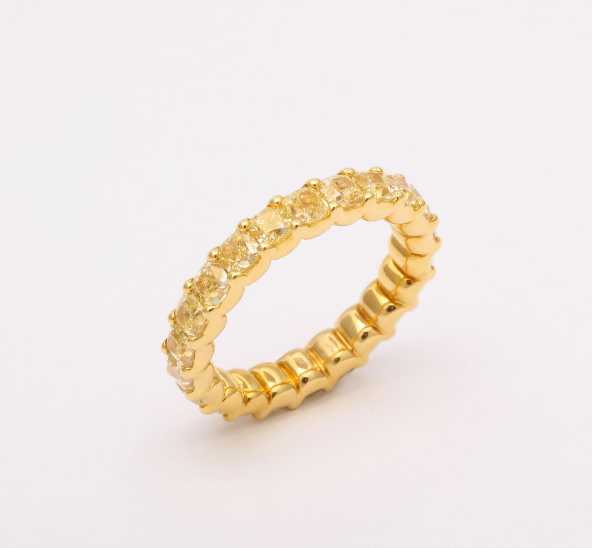 Fancy Yellow Radiant Cut Diamond Eternity Band 18k Gold