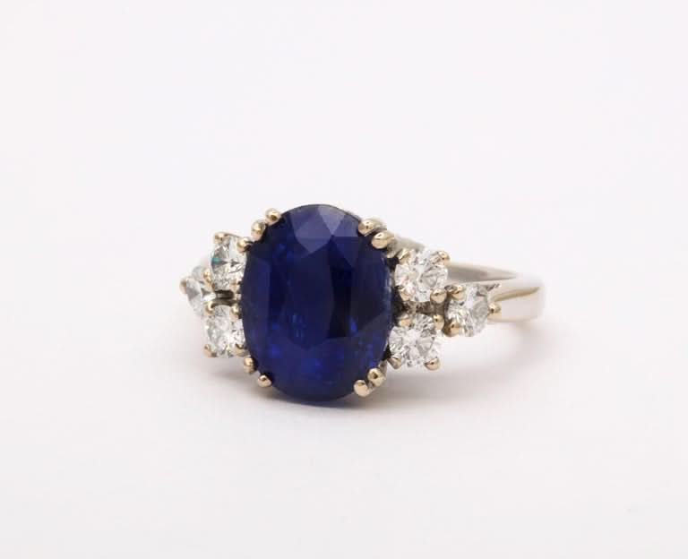 4.54ct Intense Blue Ceylon Sapphire Diamond 18k White Gold Ring