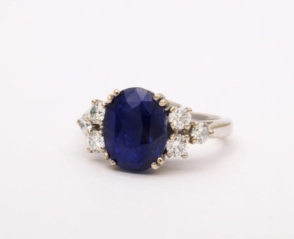 4.54ct Intense Blue Ceylon Sapphire Diamond 18k White Gold Ring