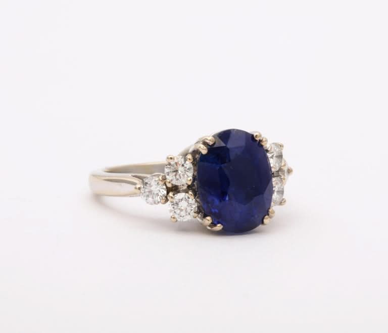 4.54ct Intense Blue Ceylon Sapphire Diamond 18k White Gold Ring