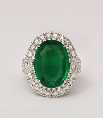 9.53 Carat Vivid Green Oval Emerald and Diamond Cocktail Ring