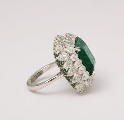 GIA Certified 13 Carat Emerald Cut Emerald Diamond Platinum Ring