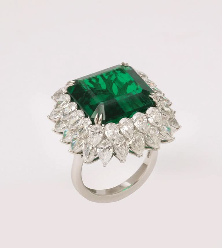 GIA Certified 13 Carat Emerald Cut Emerald Diamond Platinum Ring