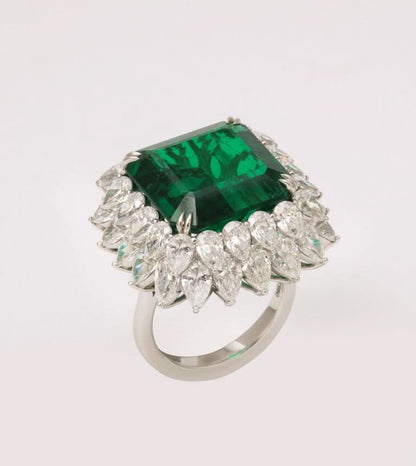 GIA Certified 13 Carat Emerald Cut Emerald Diamond Platinum Ring