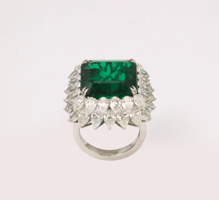 GIA Certified 13 Carat Emerald Cut Emerald Diamond Platinum Ring