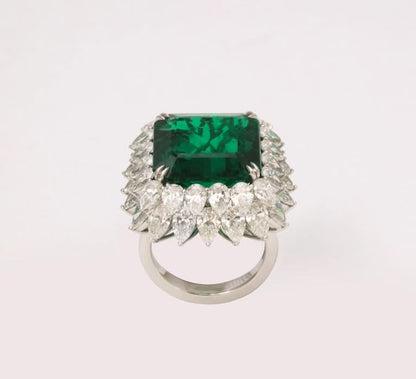 GIA Certified 13 Carat Emerald Cut Emerald Diamond Platinum Ring