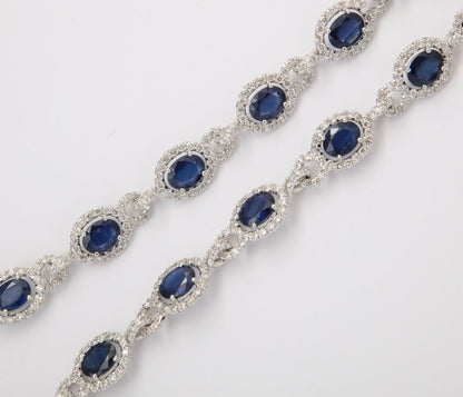 Exquisite 18k White Gold Blue Sapphire and Diamond Link Necklace