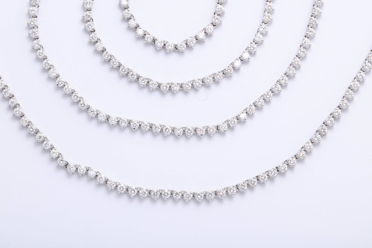 Stunning 12.42 Carat Round Brilliant Diamond Tennis Opera Necklace Gold