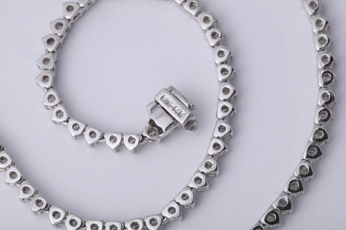 Stunning 12.42 Carat Round Brilliant Diamond Tennis Opera Necklace Gold