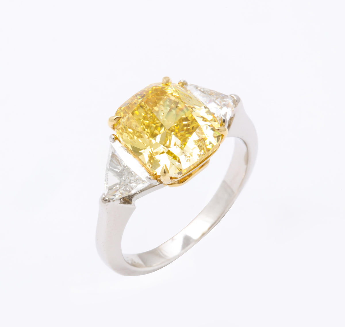 GIA Certified 4 Carat Fancy Intense Yellow Diamond Platinum Ring