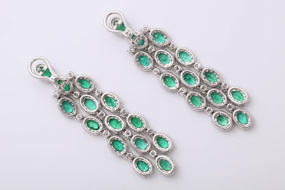 Exquisite 18k White Gold Green Emerald and Diamond Chandelier Earrings